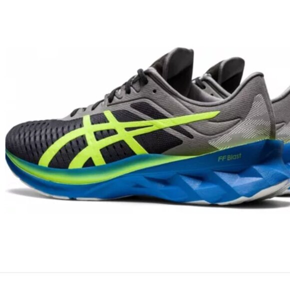 Asics Novablast Blue/White Size 9 Carrier Gray/Safety Yellow - Picture 1 of 3